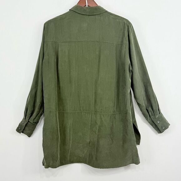 Alex Garfield Hunter Green Button Up Long Sleeve Cupro Tunic Blouse - Picture 9 of 16